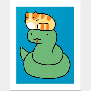 Snake and Little Orange Tabby Cat Posters and Art